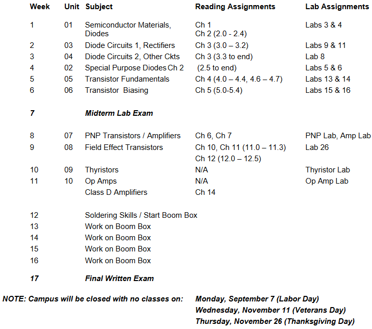 Course Calendar