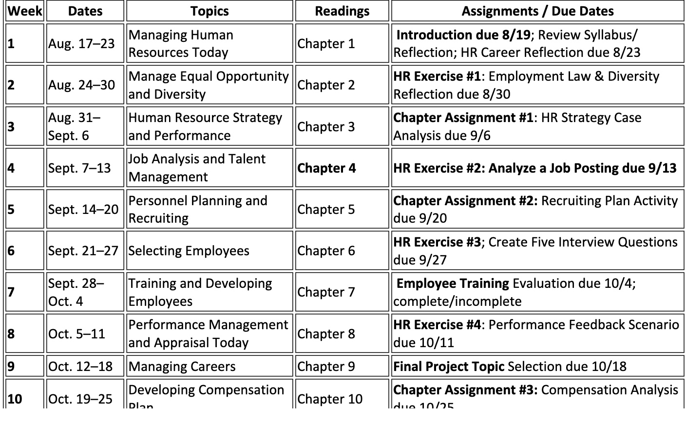 Course Calendar