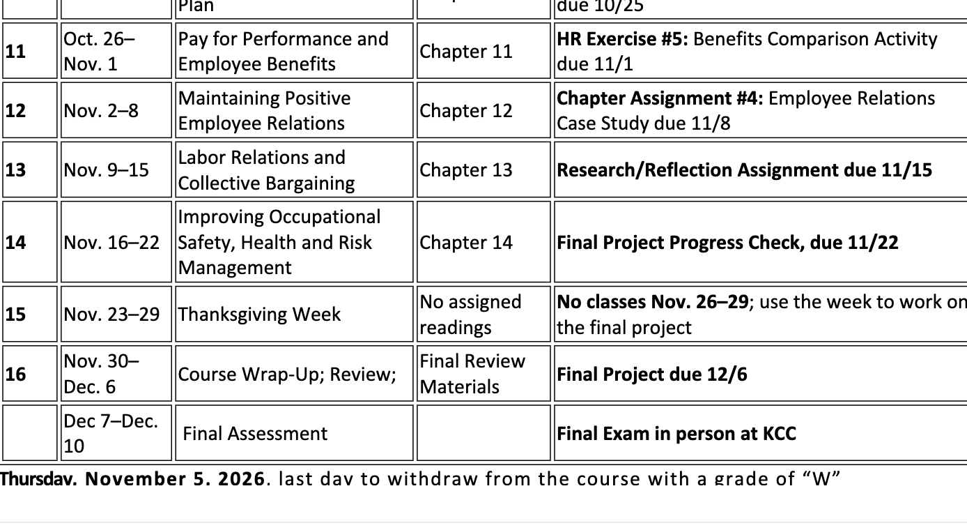 Course Calendar